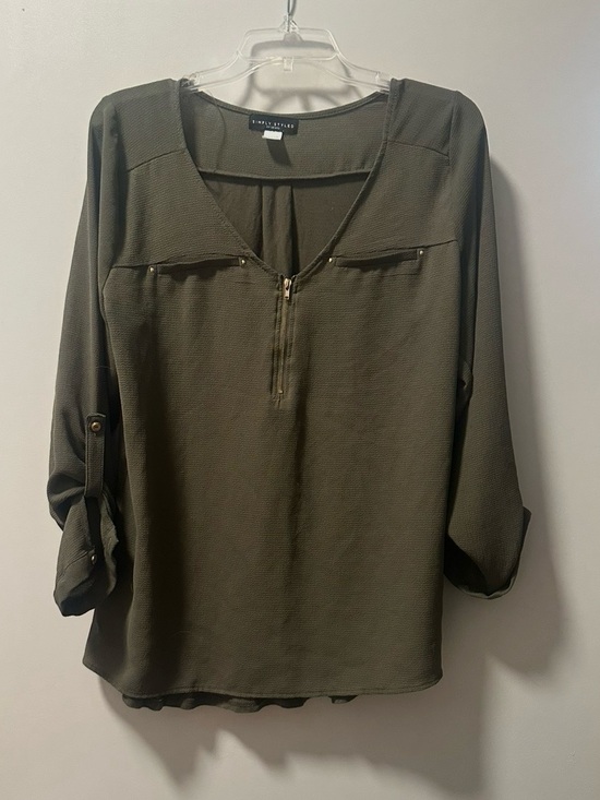 Tops - Olive Green V-Neck Zip Front Women's Top